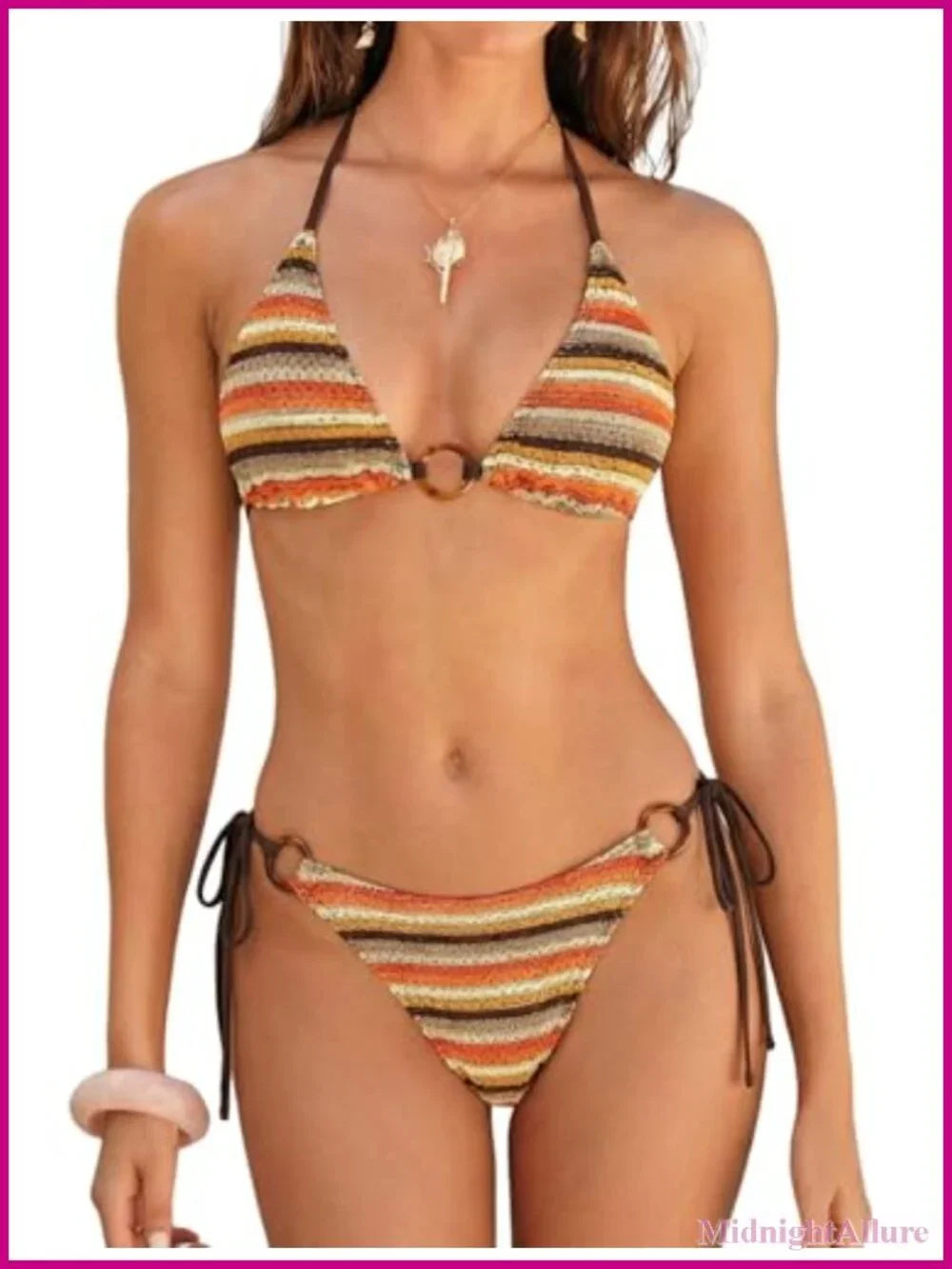 Women's Triangle Halter Bikini Set High Stretch Cheeky Swimwear O Ring